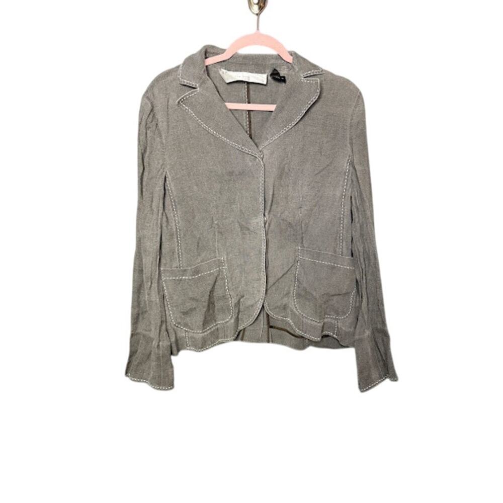Charles Nolan Jean Jacket Women's Size 14 100% Linen Faded Black Contrast Stitch